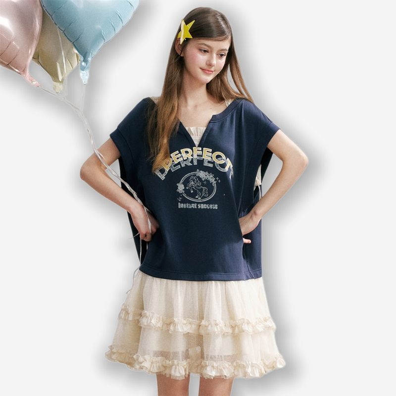 La mode MAQI(ラ モード マキ)の「MAQI Lettering Print Layered Tulle Mini Dress(Dresses)」