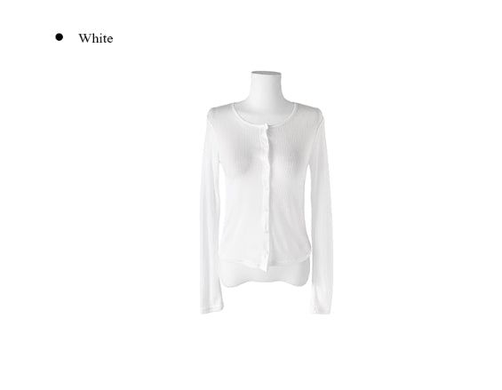 Boa See-Through Button Ribbed Long Sleeve Cardigan