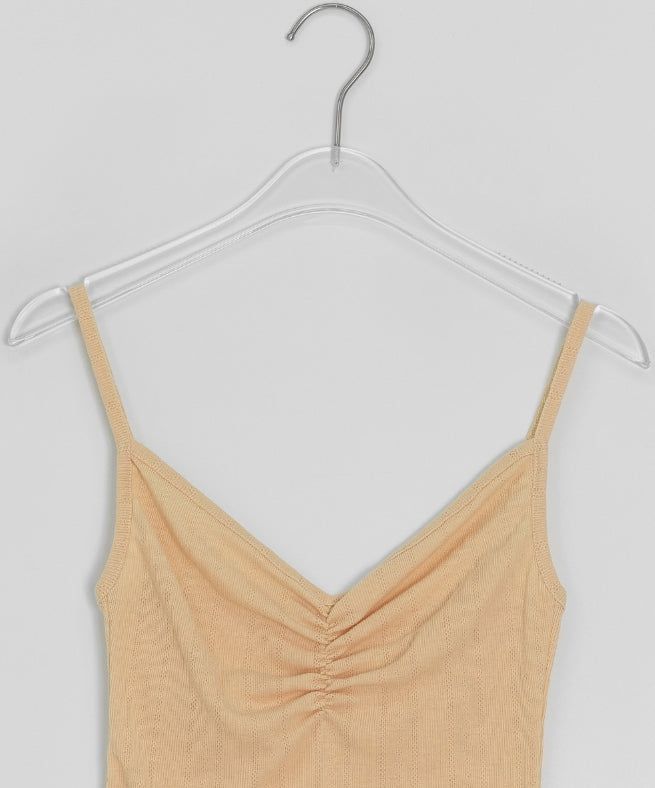 Orr Eyelet Punching Shirring V-Neck Strap Sleeveless