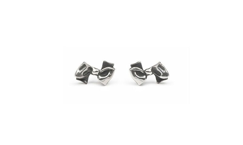 Mini Pleated Ribbon Earring (Antique Silver)