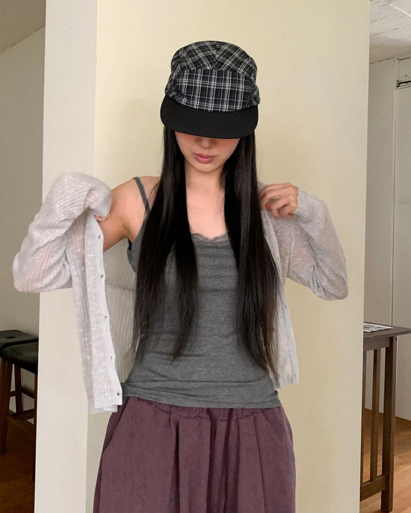 Daba Cotton Check Strap Camp Cap Hat
