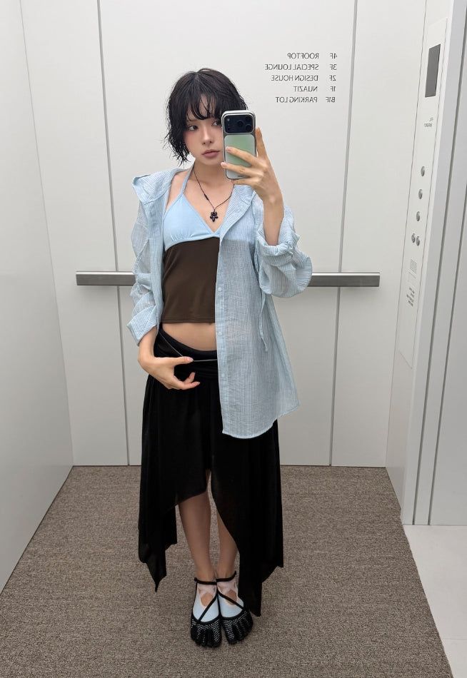 SHEER WRAP UNBALANCE SKIRT