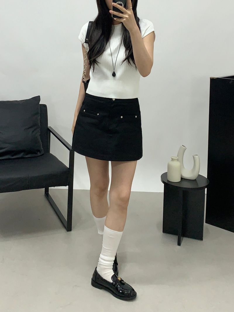 Obdi Elastic Waist A-line Mini Skirt