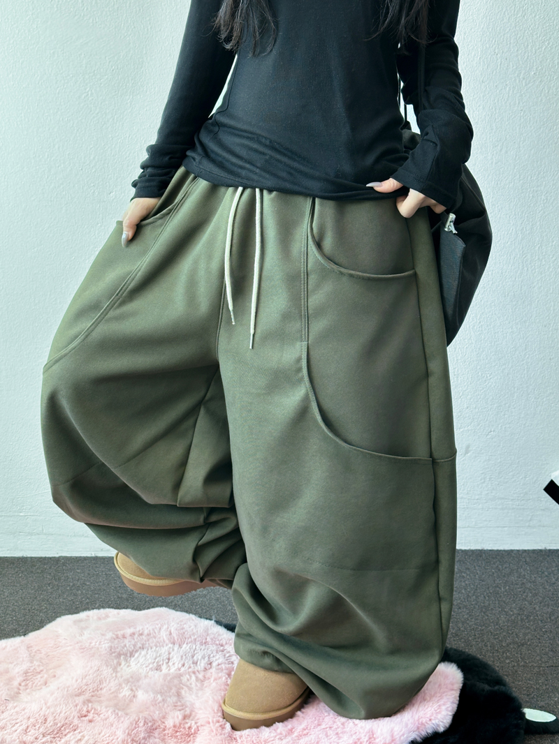 Doing Two-Pocket Fleece Balloon Wide Pants 🖤🤎 4COLOR