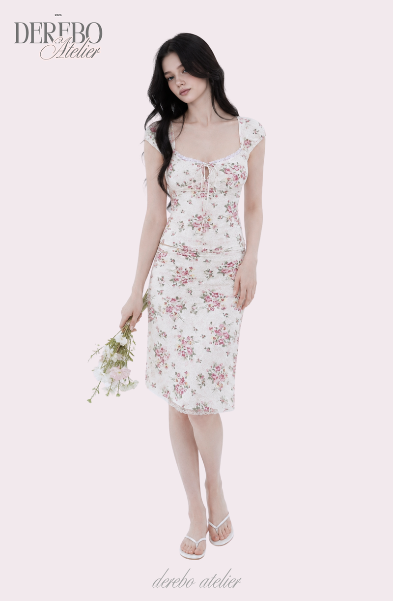 Antique Floral Perfume Skirt Two-Piece Set (blouse+skirt set)