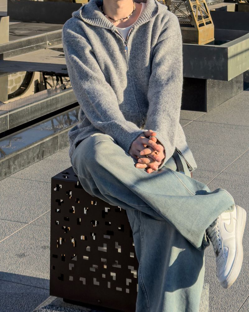 Merry wool knit hood zip-up