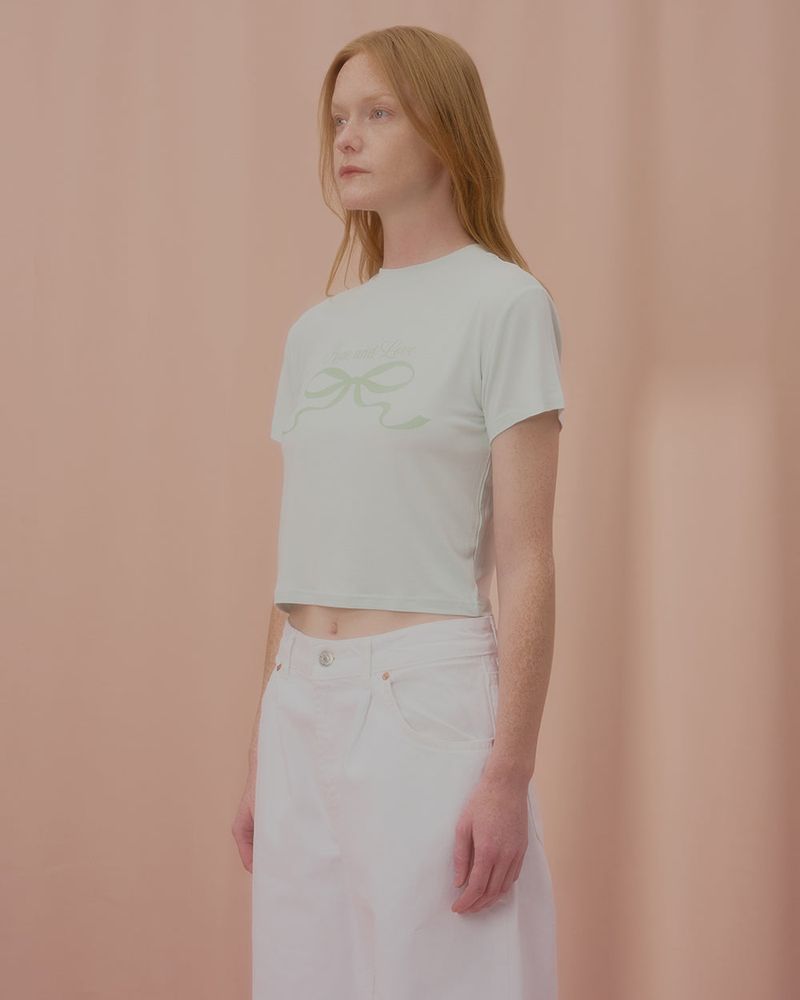 LOVE RIBBON CROP TSHIRT-MINT