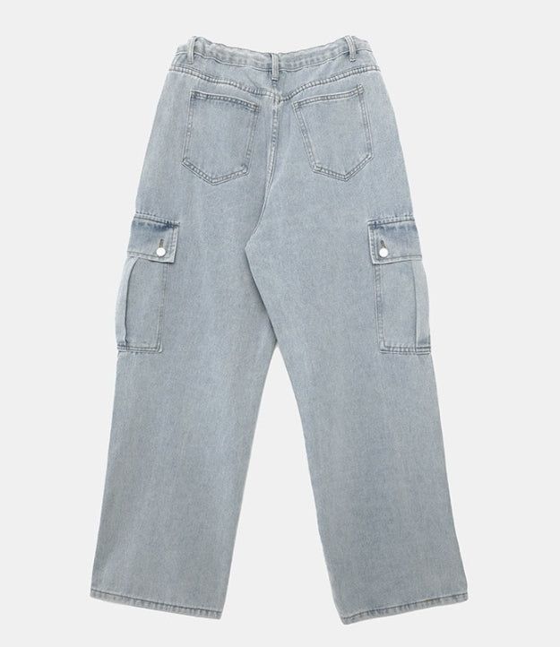 ストリングウエストワイドカーゴデニムパンツ