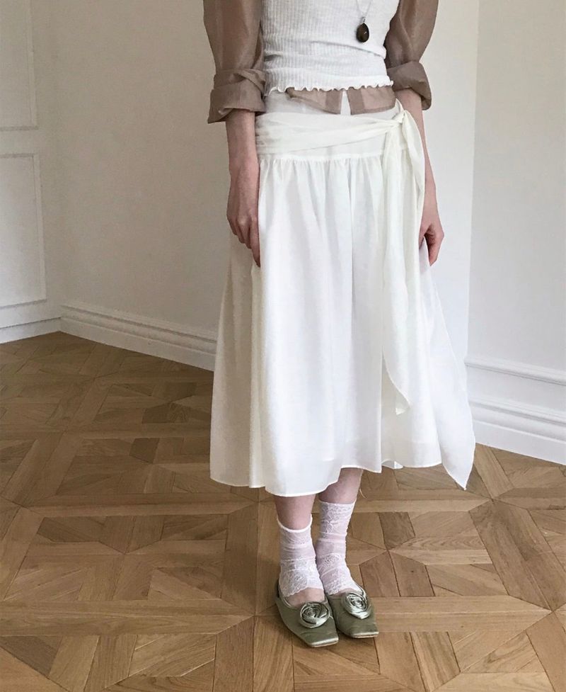 cloudemotion（クラウドエモーション）の「laurel low wrap chiffon midi flare sk（Skirts）」