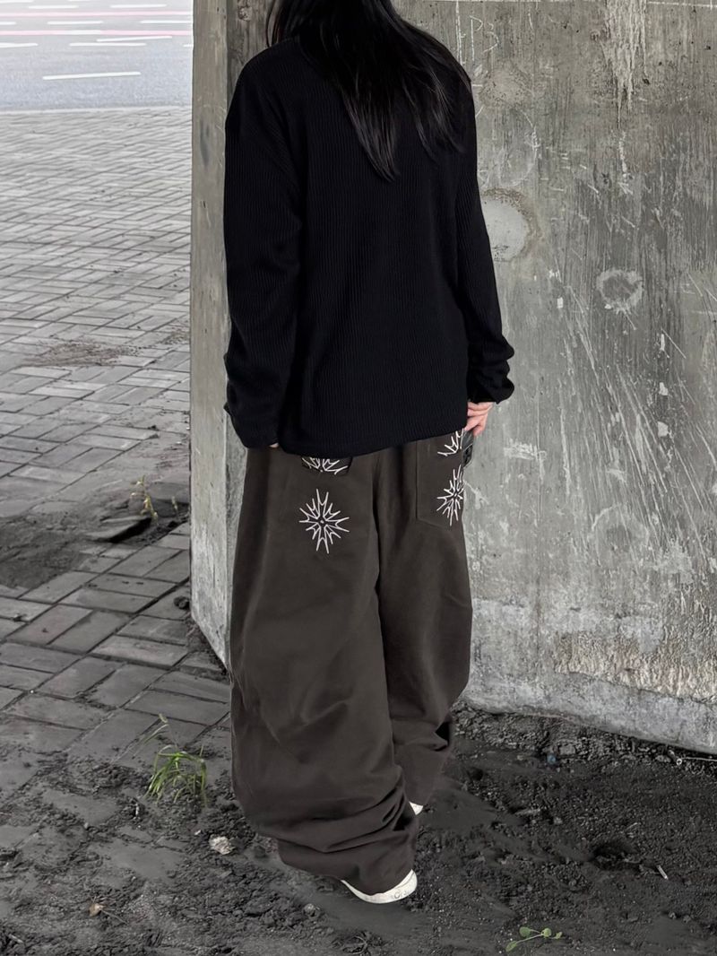 spica raw-edge embroidery pants