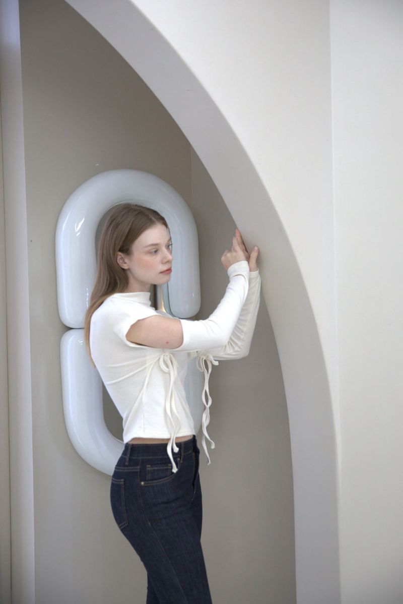 Half Neck Cut-out T-shirt Ivory