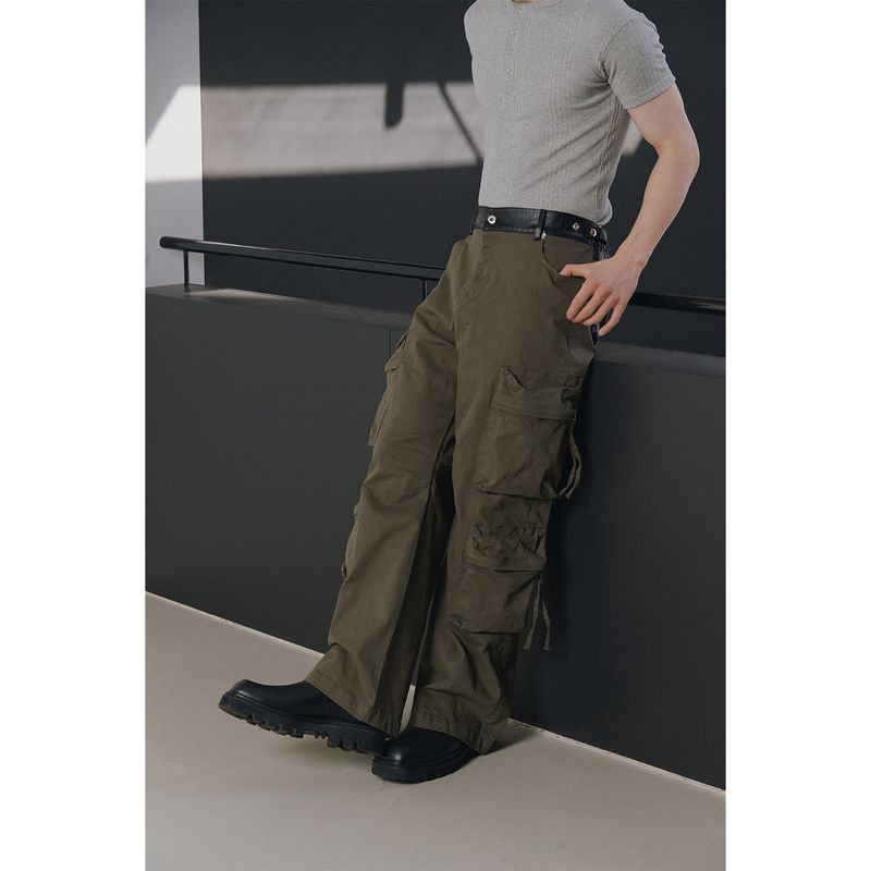 Signature leather cargo pants(Khaki)