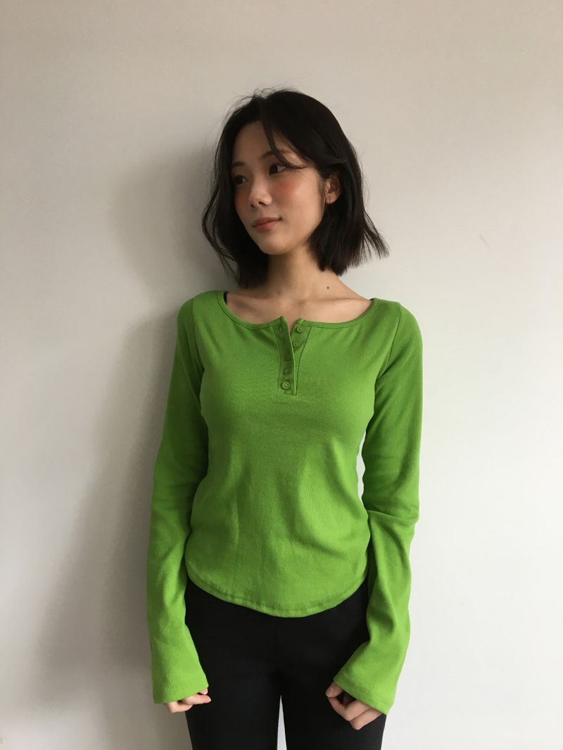 Liège button boat neck t-shirt (3color)