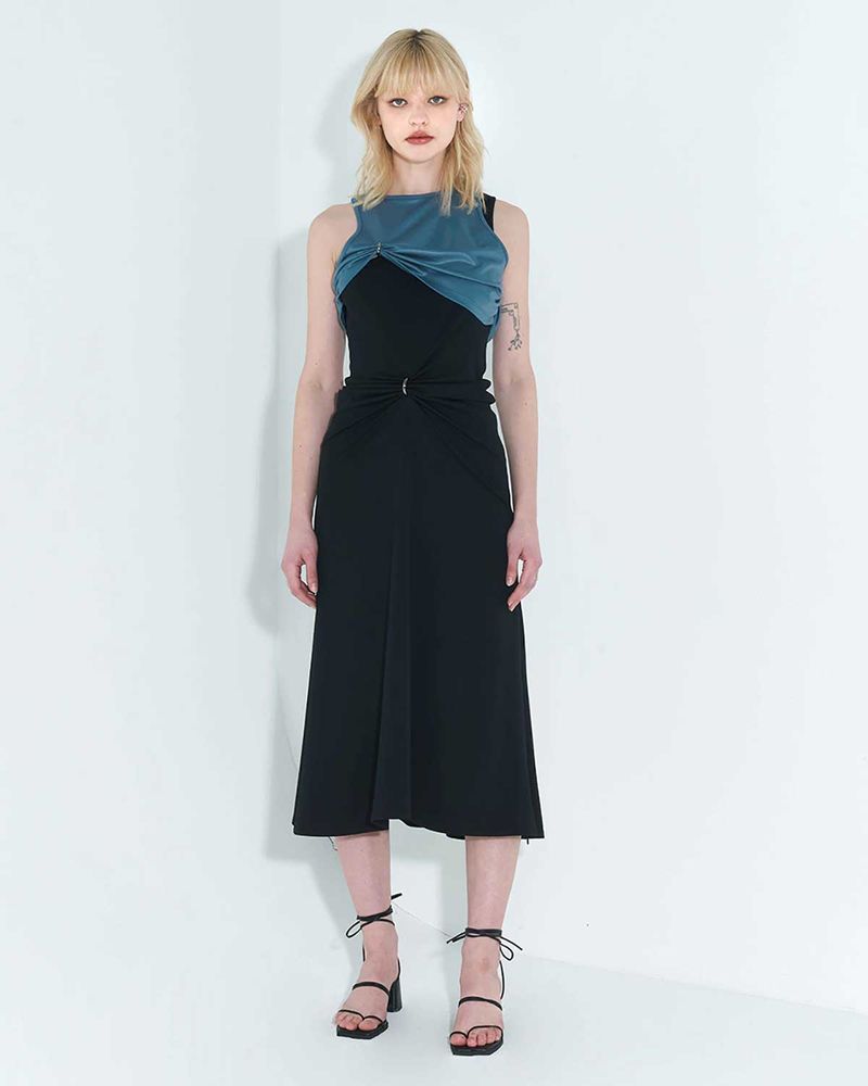 Chain Link Layered Dress _ Teal