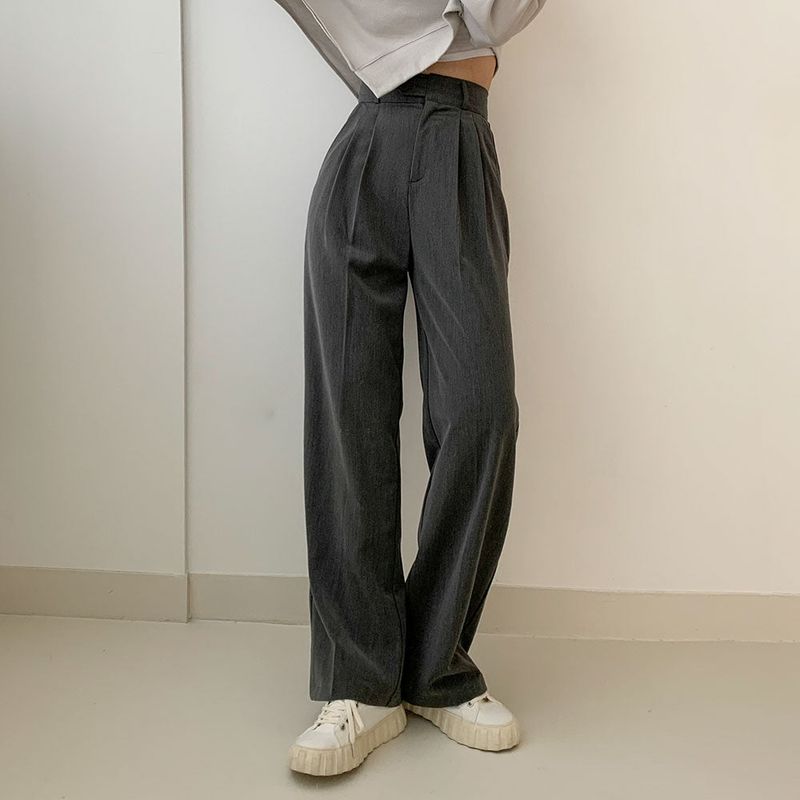[High waist] one-button pin tuck slacks