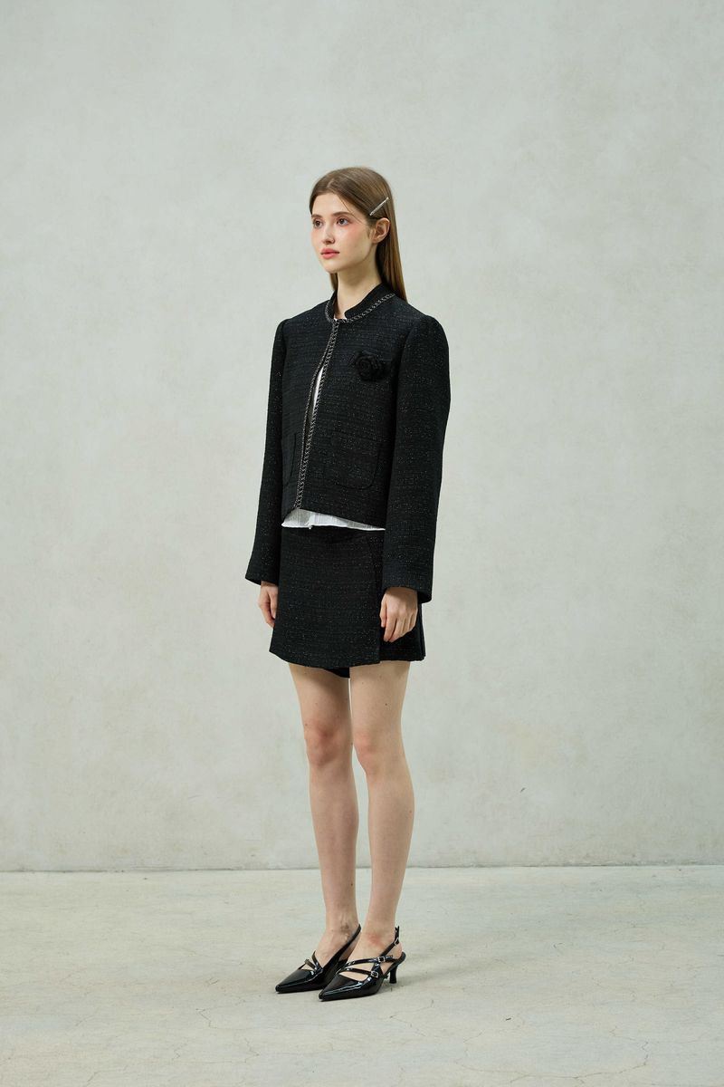 AGLOW TWEED SKIRT PANTS / BLACK