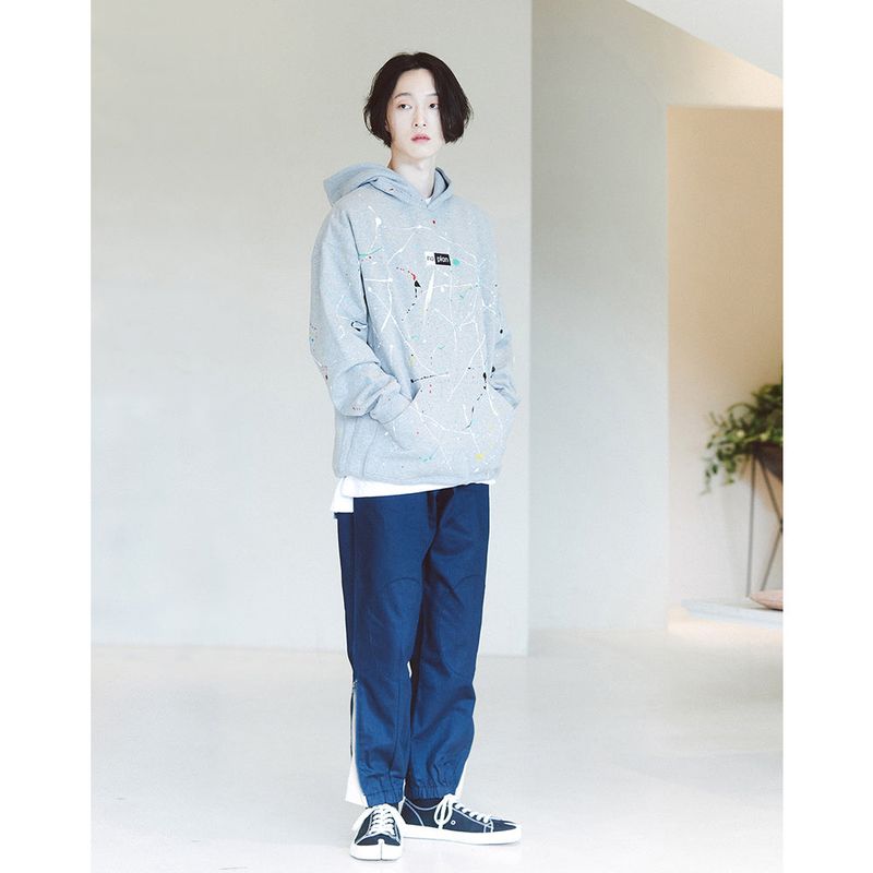 DAMP NO PLAN BOX LOGO PAINT DROP HOODY_GRAY