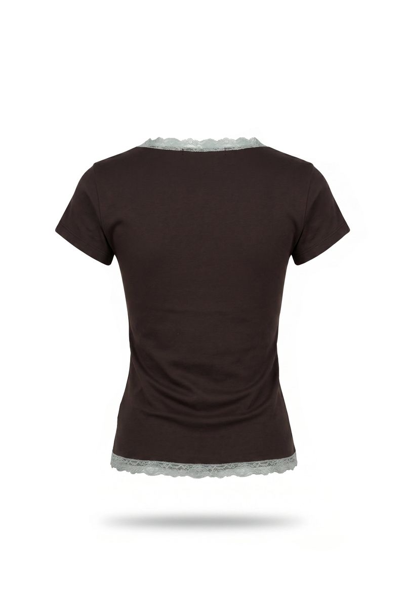 26SS★ [SET] LACE TRIM V-NECK T-SHIRT+SKIRT