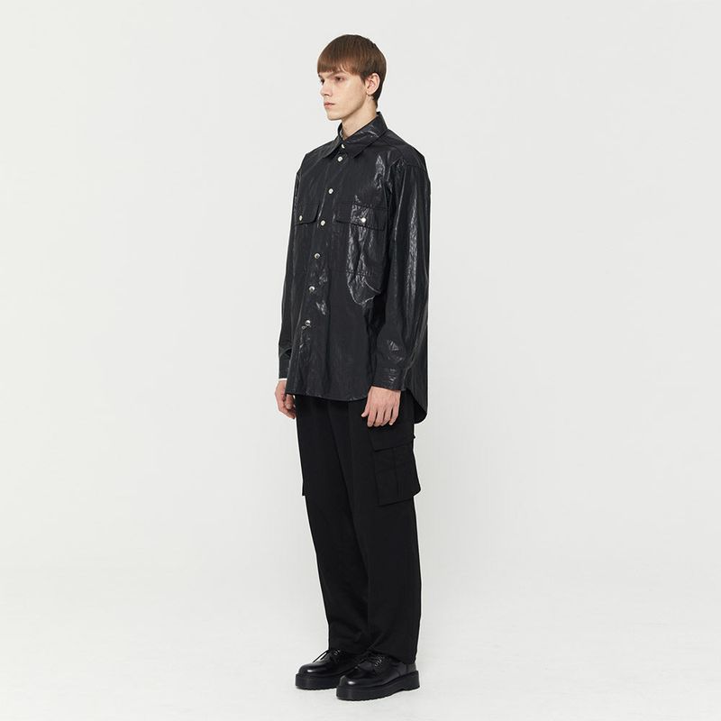 Oversized Fake Leather Shirt Black