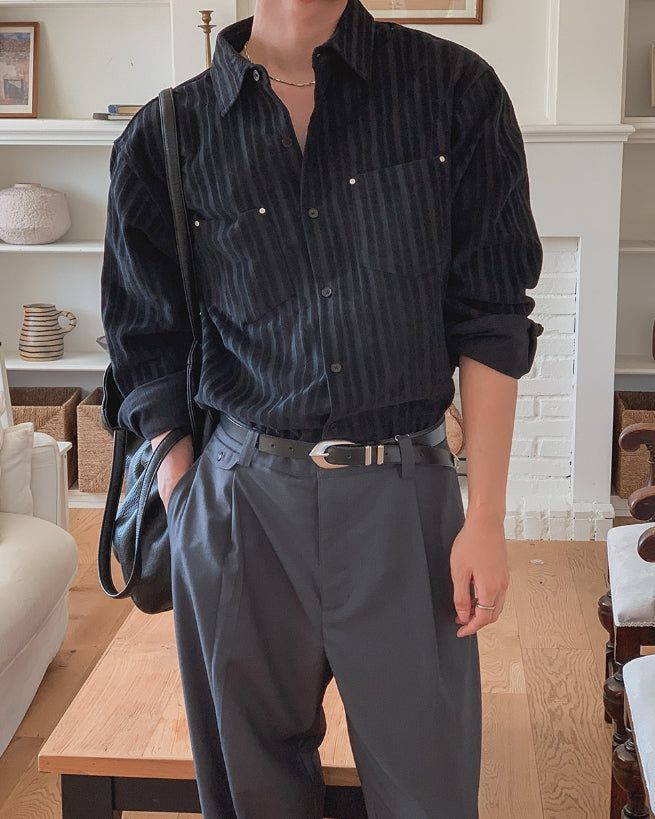 Roden Corduroy Striped Rivet Shirt