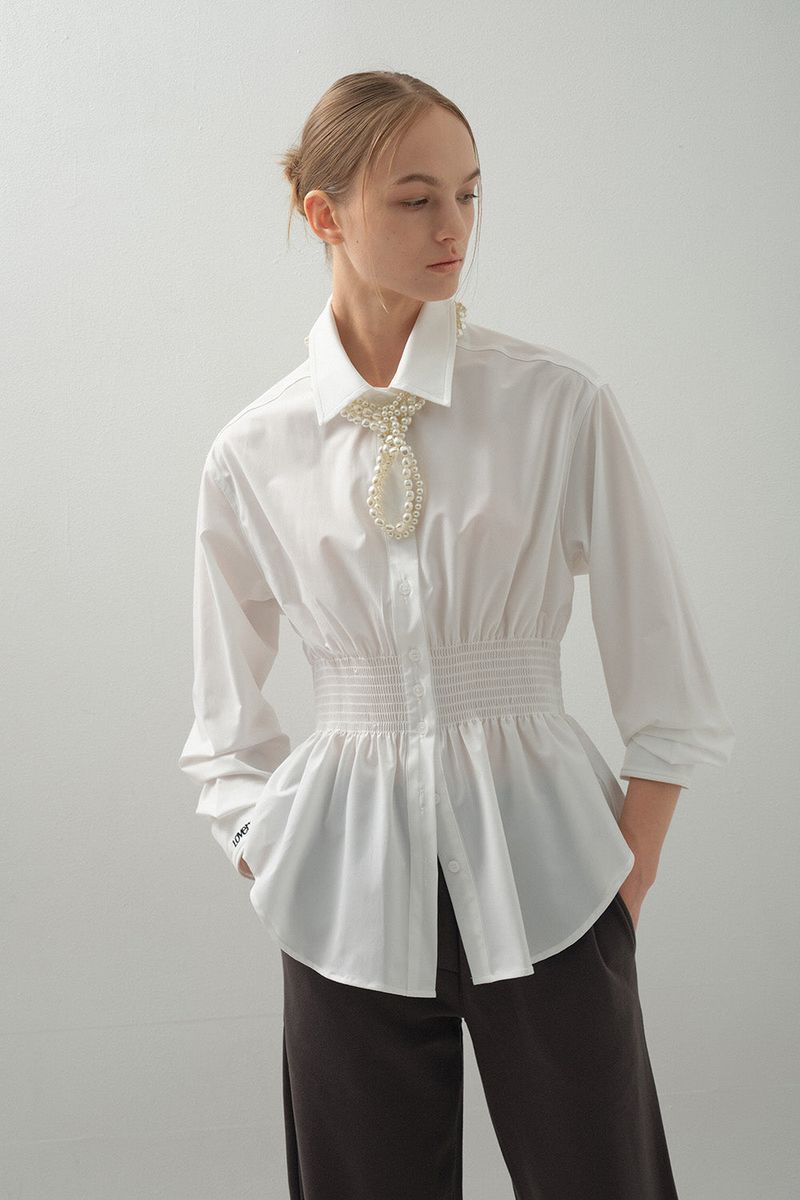 Curve Waist Stretch Shirt_White