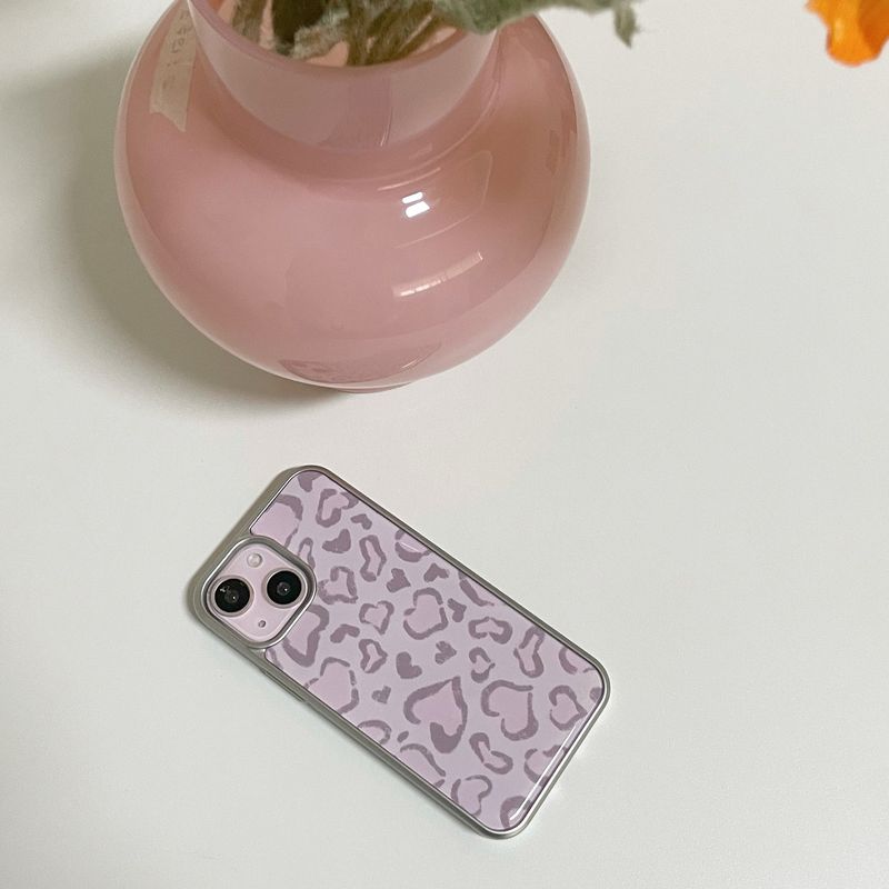 [MADE][Glass Silver Bumper Case] Heart Leopard Drawing Case ⋆ Pink