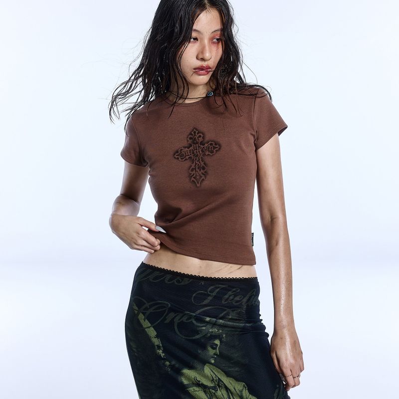 Fallen Angels(フォールンエンジェルズ)の「CROSS TEE_BROWN(Tops)」