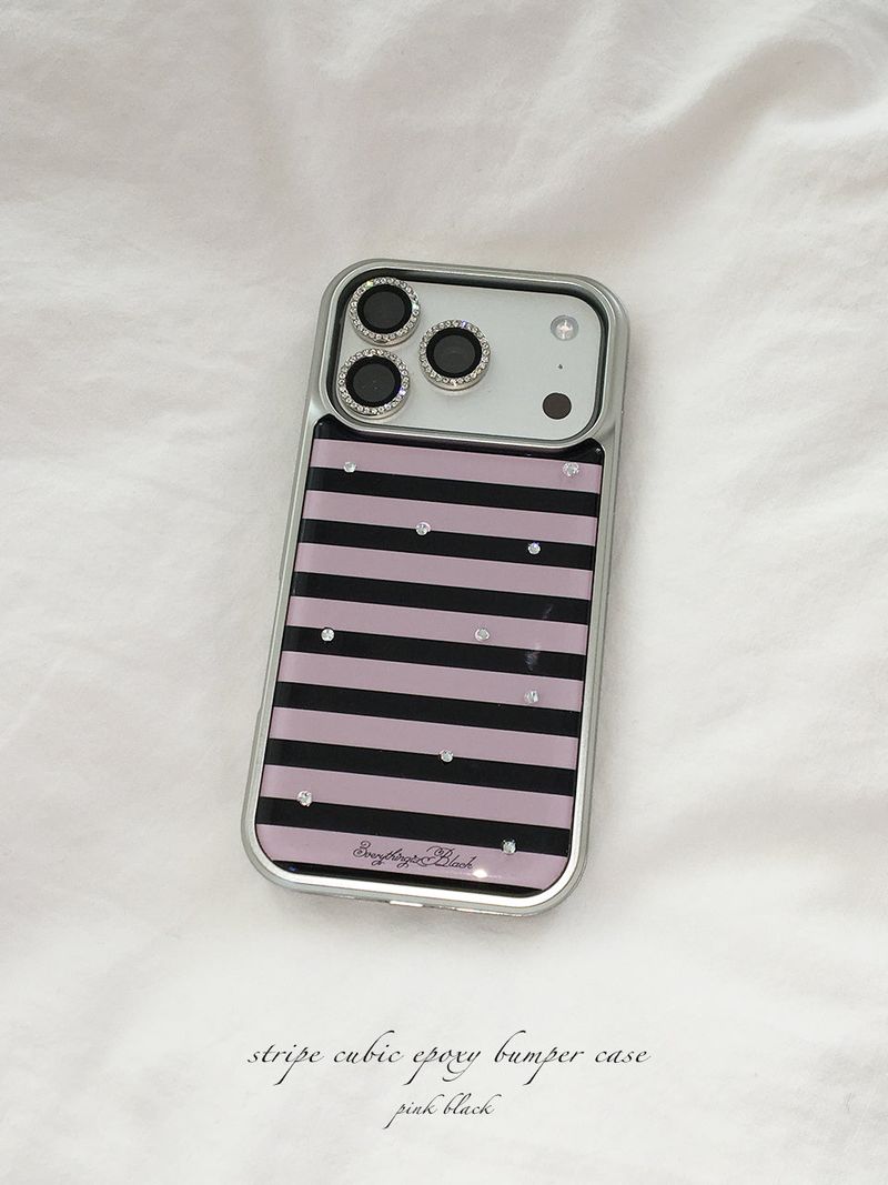 3verythingizblack（エブリティンイズブラック）の「stripe epoxy bumper case [pink black]（Smartphone Accessories）」