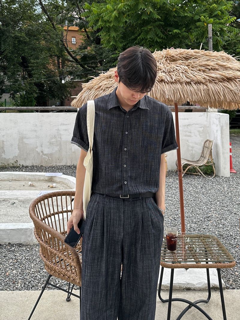Olin linen indigo half shirts
