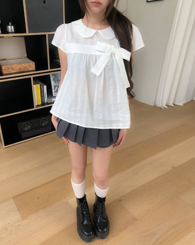 Ain Ribbon Short Sleeve Blouse