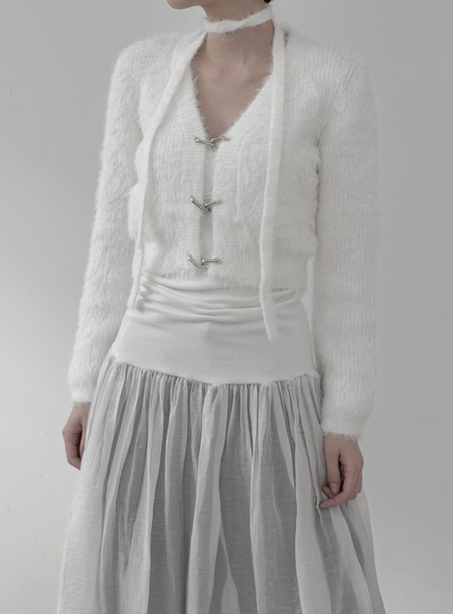 mnem（ムネム）の「Linked Metal Ring Scarf Fur Cardigan（Tops）」