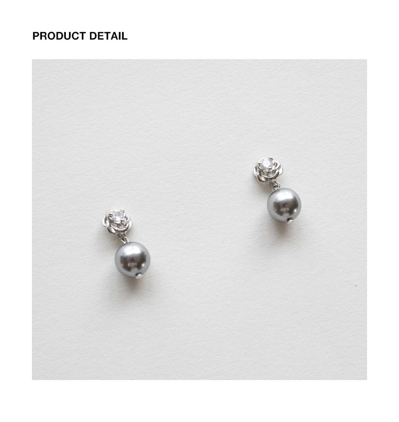Rose and silver pearl drop earring