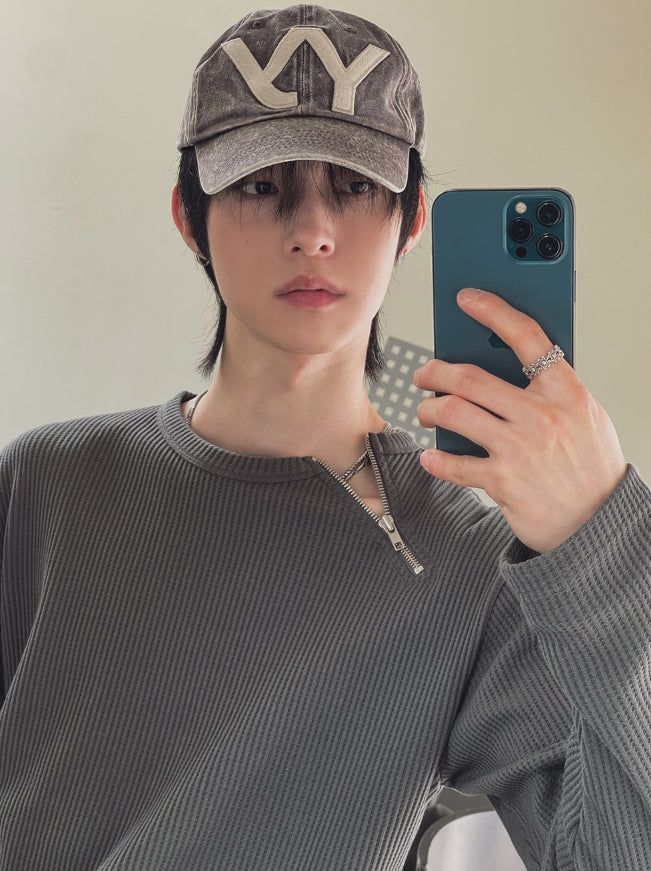 Coldy Waffle Shoulder Zip-Up T-shirt