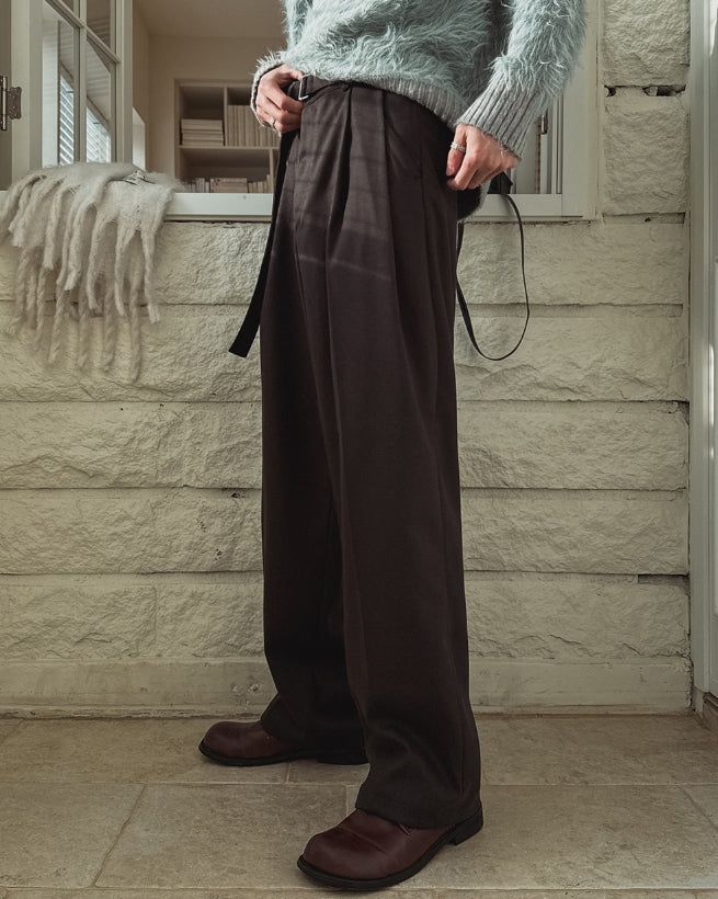 Andy Wool Belt Two Tuck Wide Slacks