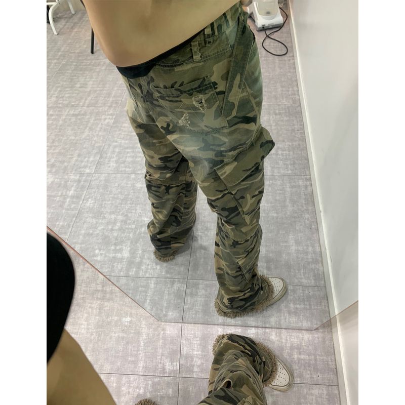 Bluesf Semi-Flare Destroyed Camo Cargo Pants