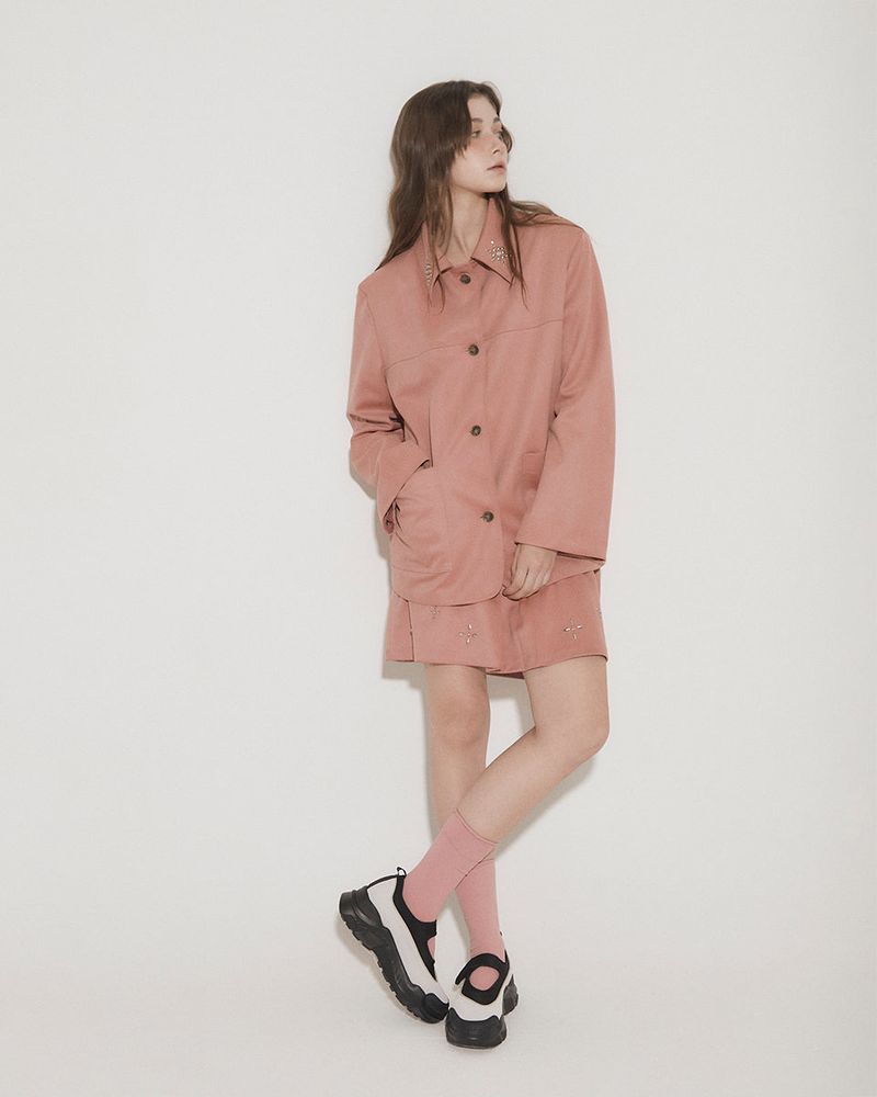 FAUX SUEDE STUDS JACKET [PINK]