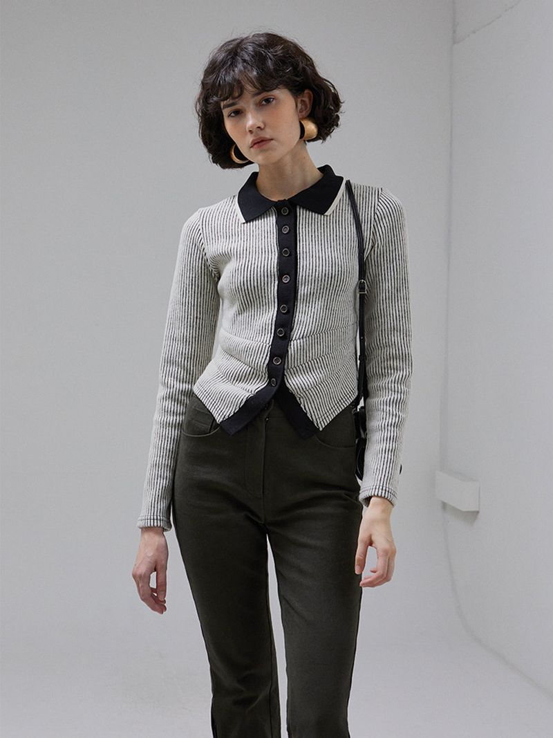 [LINE] Stripe Cutting Line Wool Cardigan