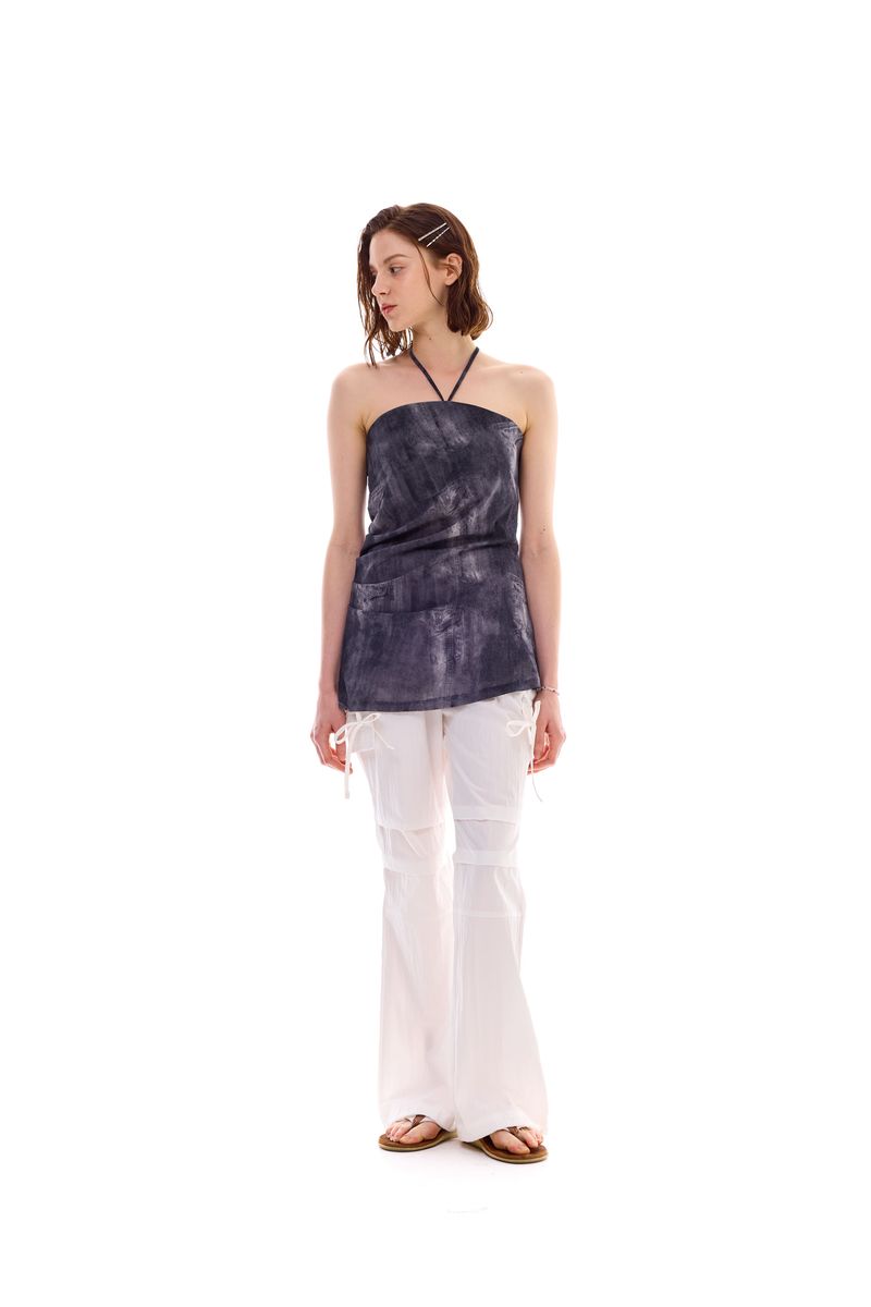 POCKET PRINTING HALTERNECK DRESS / BLACK