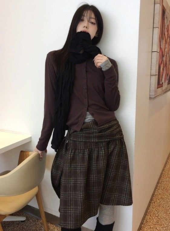 Glen check midi skirt