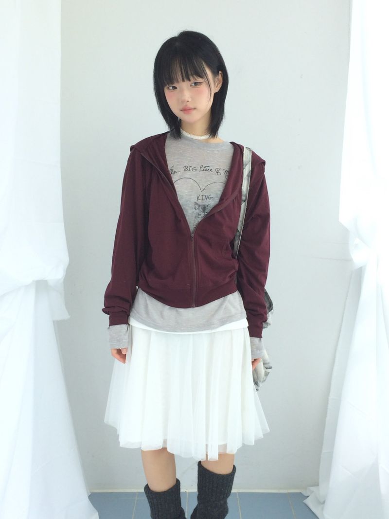 See-through curve layered skirt