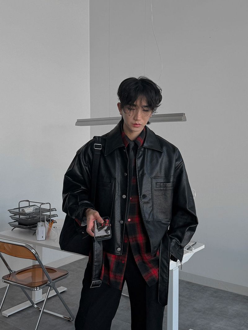 ASCLO Biker Leather Belt Jacket (2color)