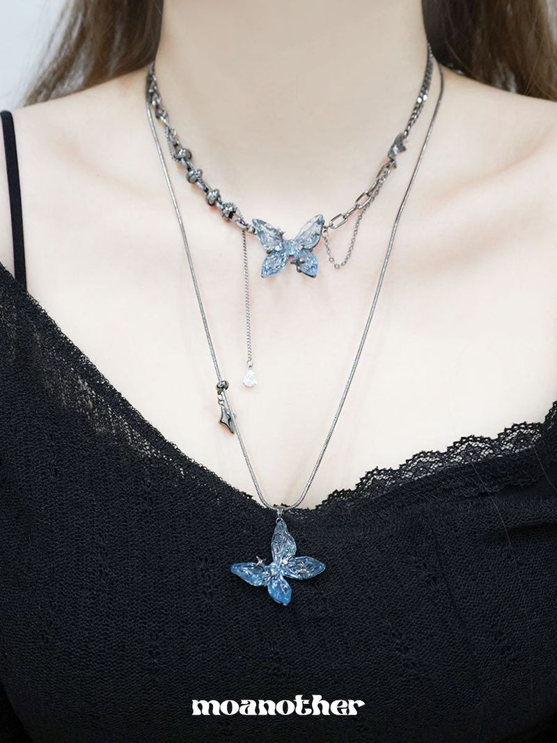 Blue Butterfly Long Necklace