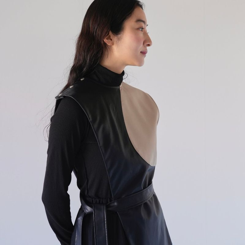 patchwork fake leather vest