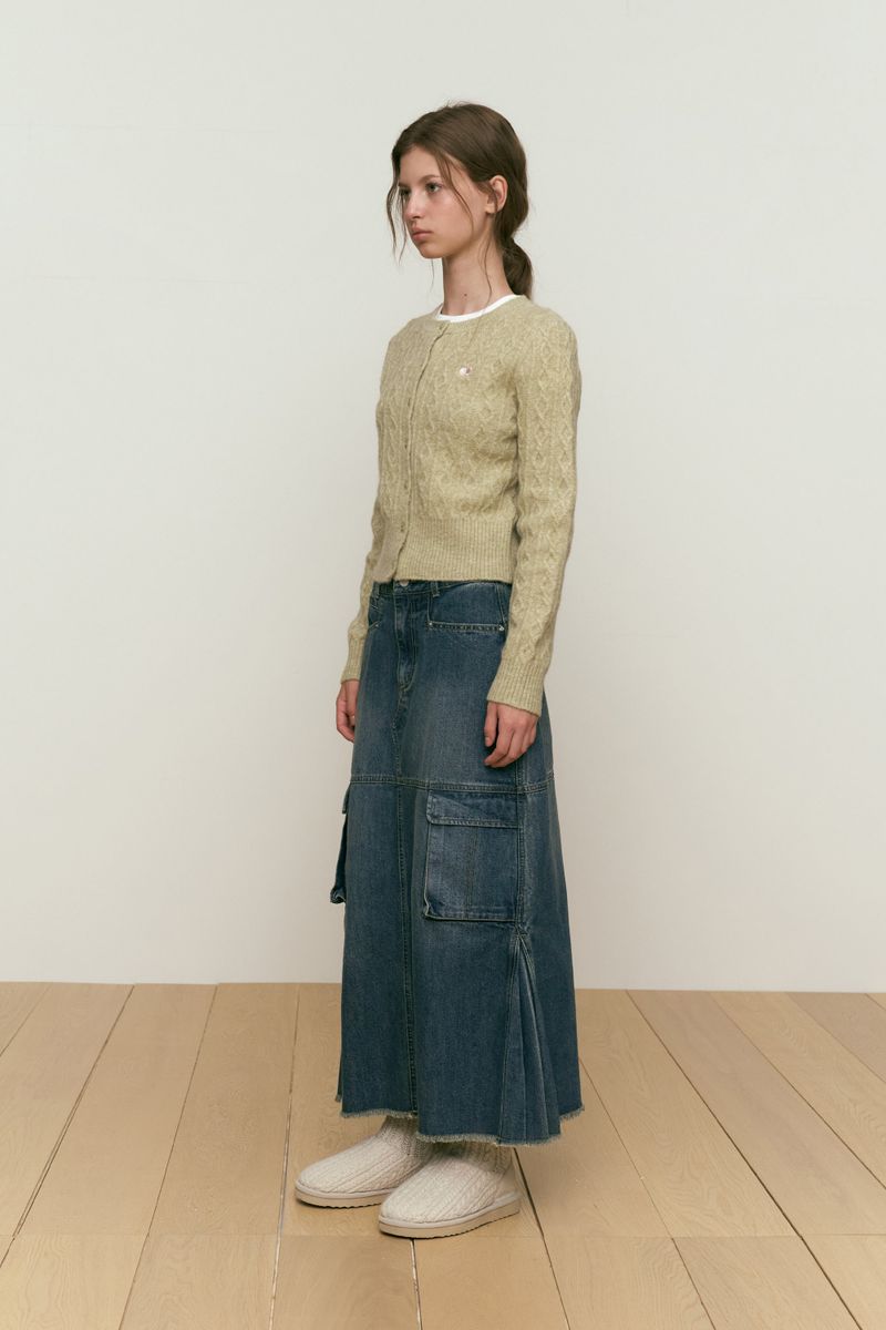 SMALL CHERRY CABLE KNIT CARDIGAN [GREEN]