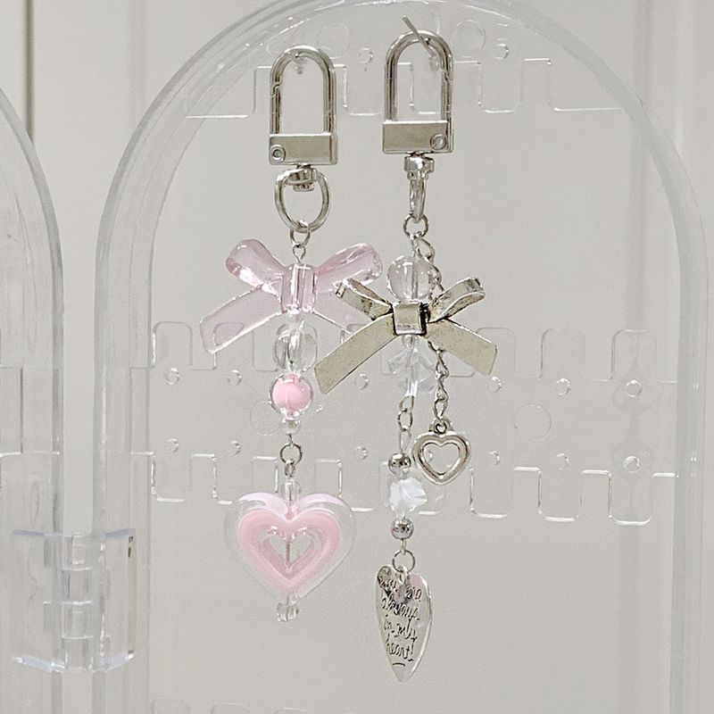 pink heart beam ribbon key ring