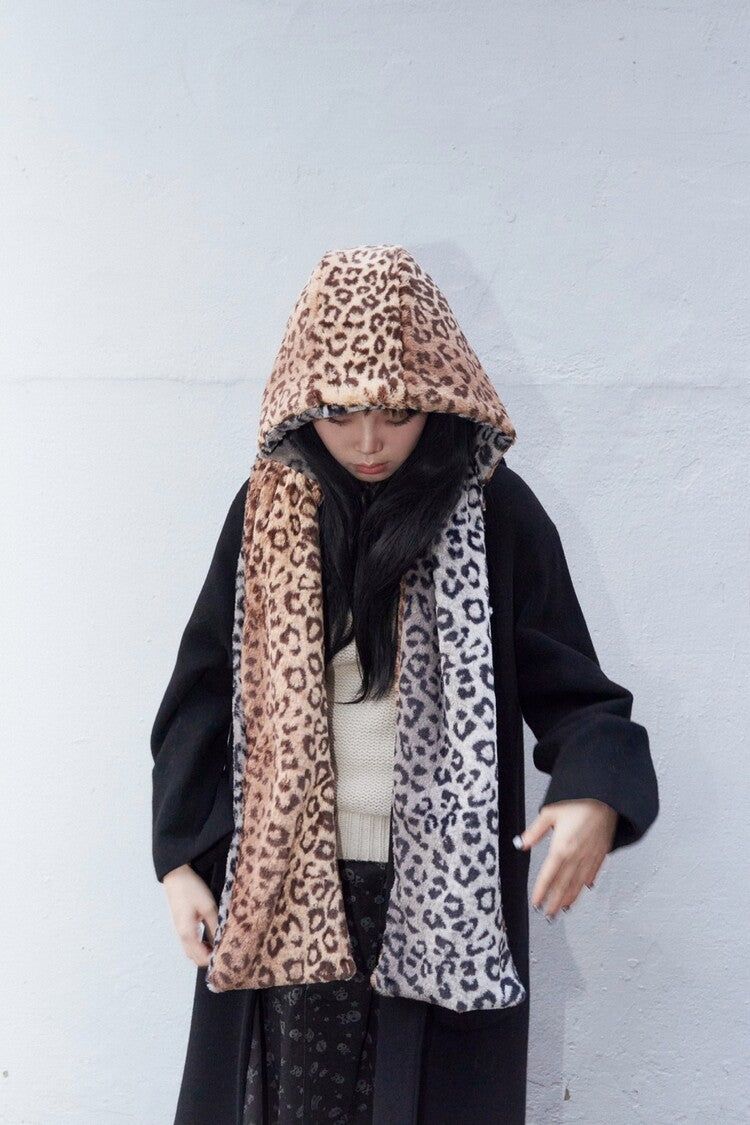 Leopard reversible hood muffler (brown)