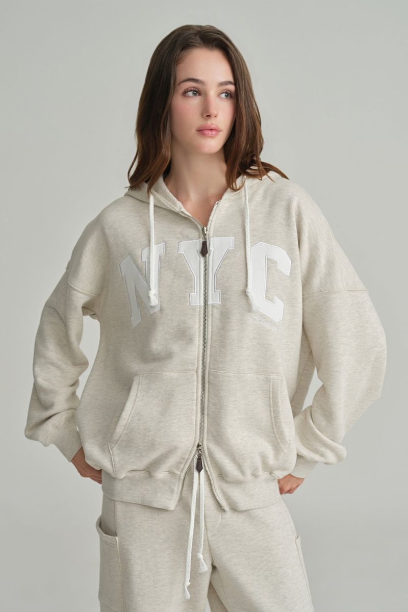 NYC hooded zip-up, Light Melange