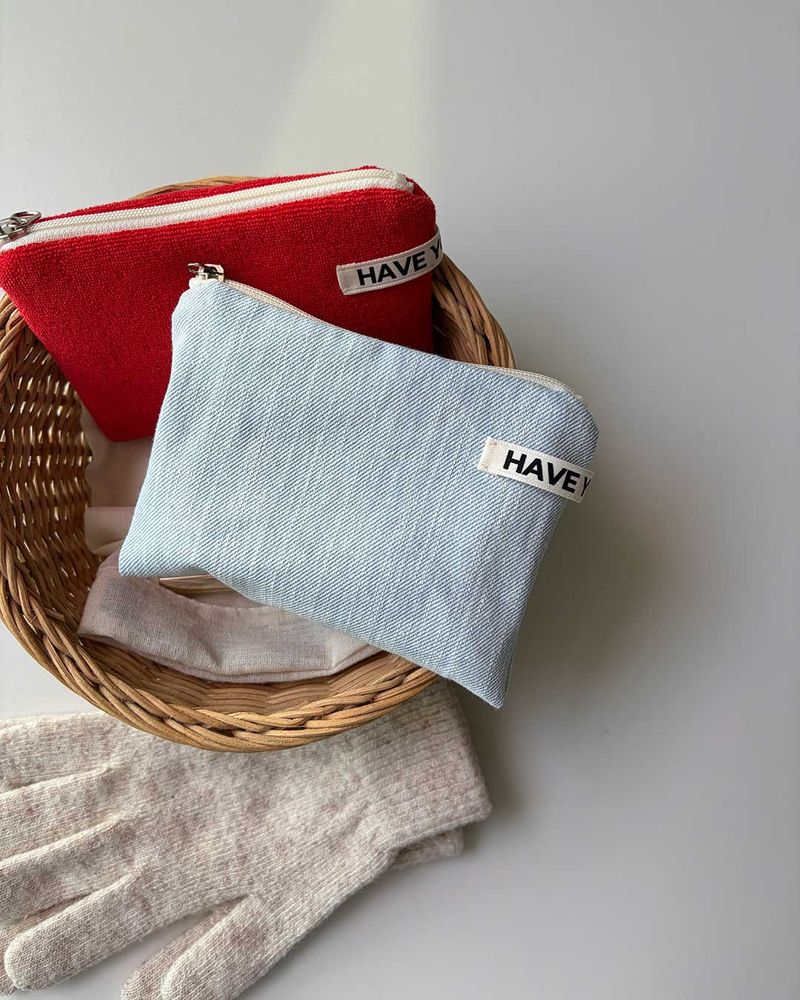 Denim flat pouch - light blue , M size