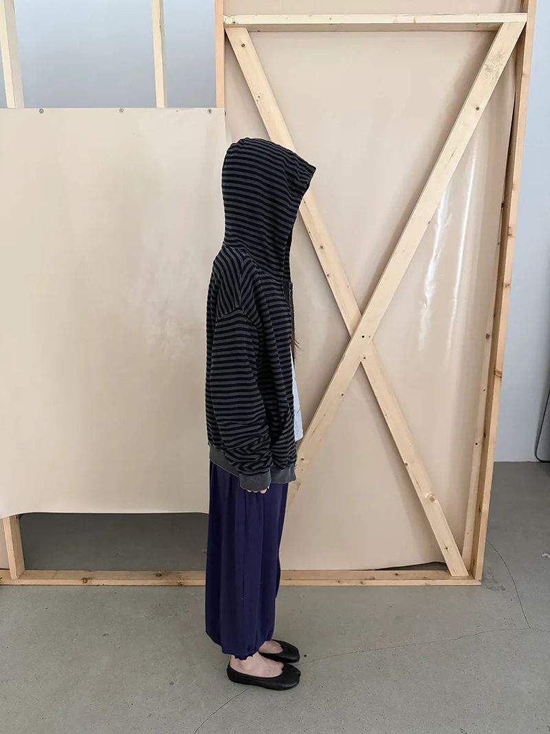  stripe washing hood zip-up