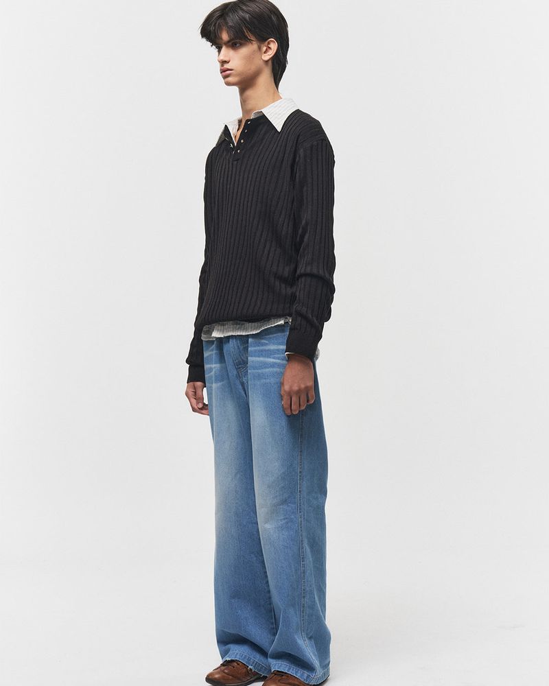 Bluesf merino wool henry neck knitwear - Black